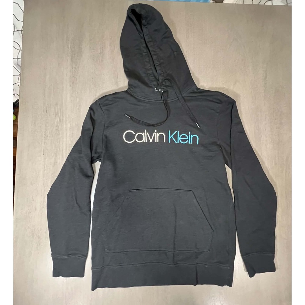 Calvin Klein Mens Logo Hoodie Black Blue White Pullover Sweatshirt Size M